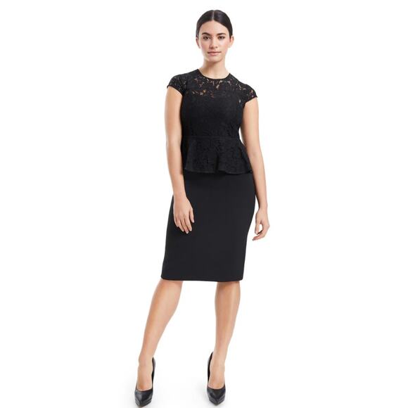 Gravitas Julia Lace Peplum Sheath Dress Black knee length back slit size 2 - Picture 1 of 7